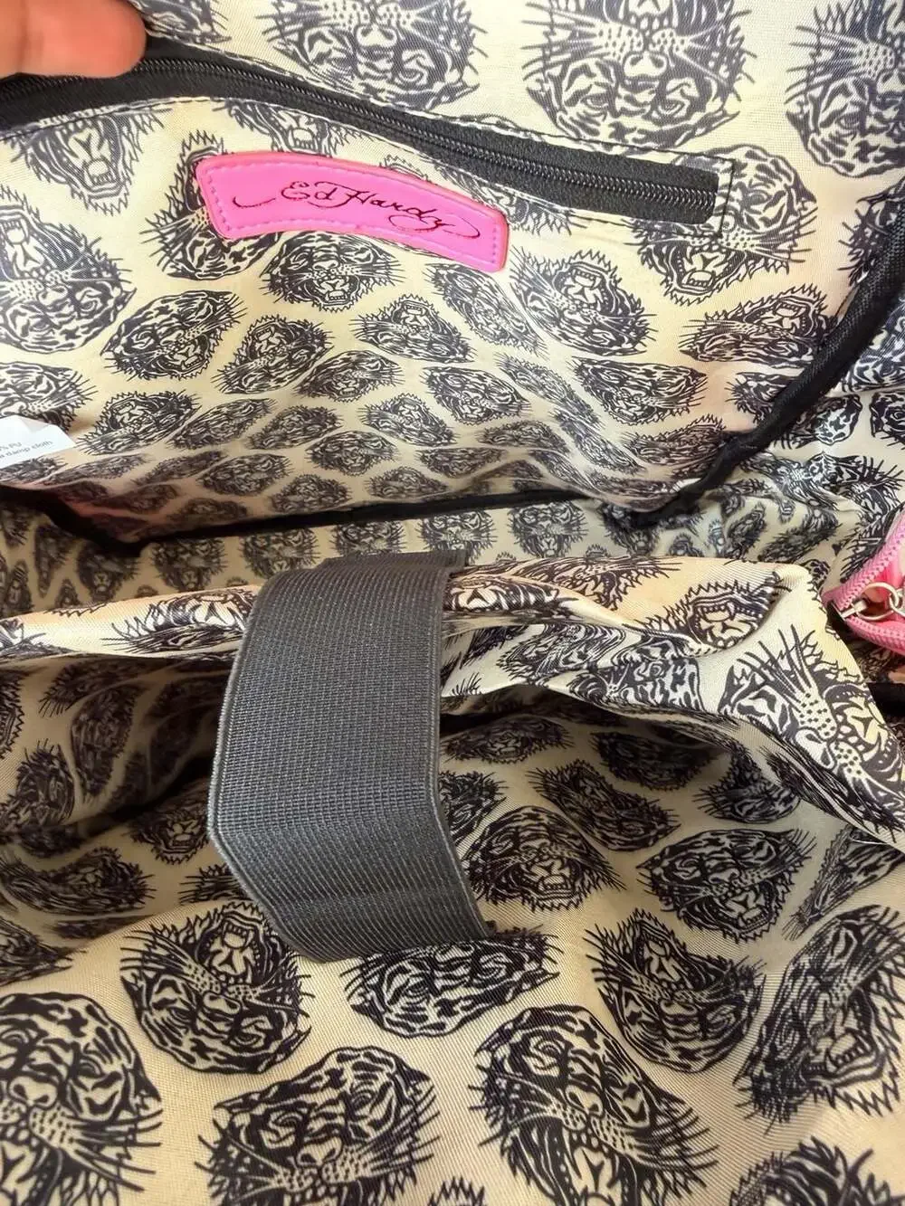 Ed Hardy Pink Tattoo Print Vegan Leather Backpack